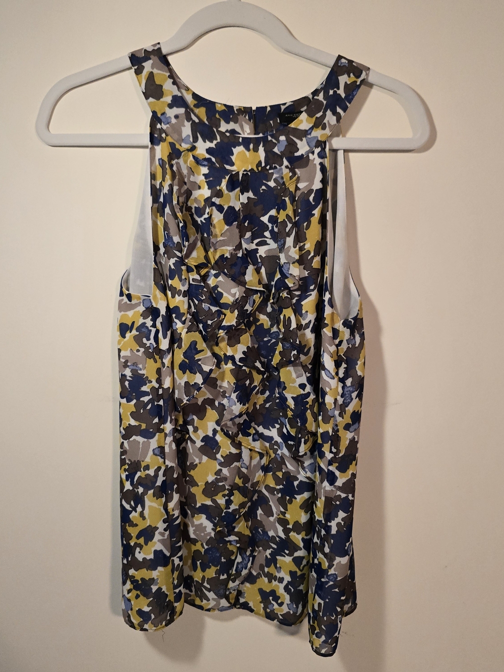 Ann Taylor Sleeveless Floral-Print Top in Blue, Yellow & Brown